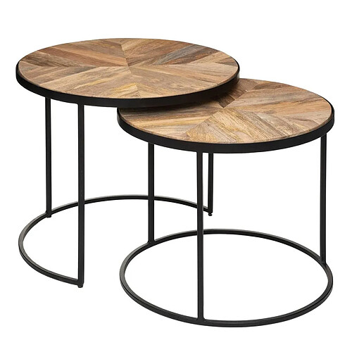 Pegane Lot de 2 tables café gigognes en métal noir et manguier Basile