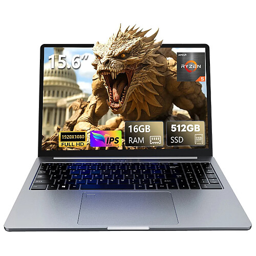 Ninkear PC Portable AMD Ryzen 5 5500U - 15,6" FHD, 16GB RAM, 512GB SSD - Ordinateur Portable