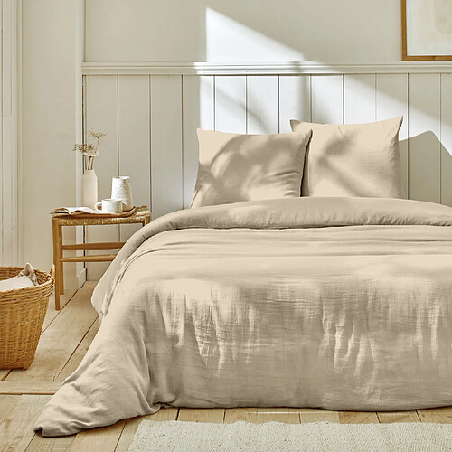 Home Collection Parure housse de couette en gaze de coton