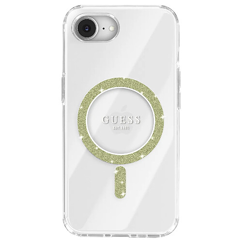 Guess Maroquinerie Guess Coque MagSafe pour iPhone 17e Série IML Glitter Circle Antichoc Transparent