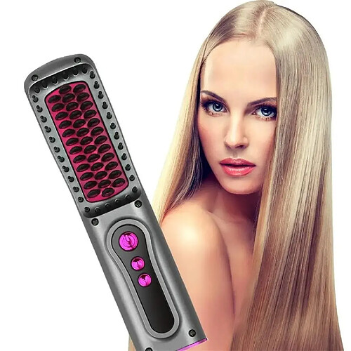 INF Brosse lissante sans fil rechargeable - Brosse coiffante portable anti-brûlure, lisse et b