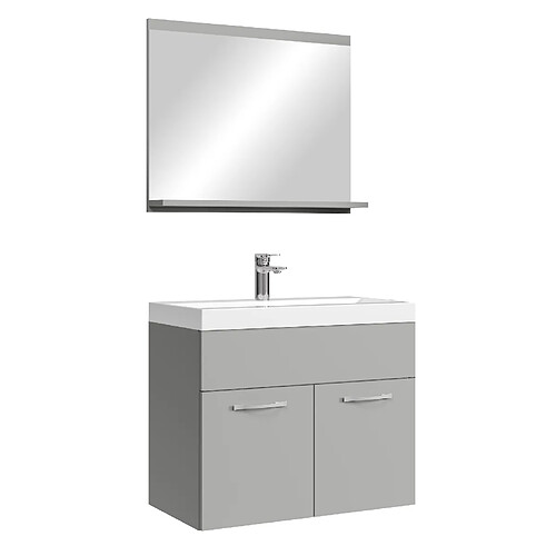 Badplaats Meuble de Salle de Bain Montreal Set 02 60 cm – Gris Mat – avec Lavabo et Miroir