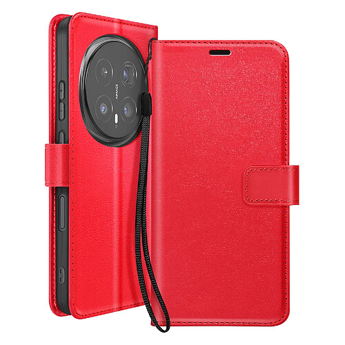 Mayaxess Étui Portefeuille pour Honor Magic 8 Pro avec Dragonne et Fonction Stand Rouge