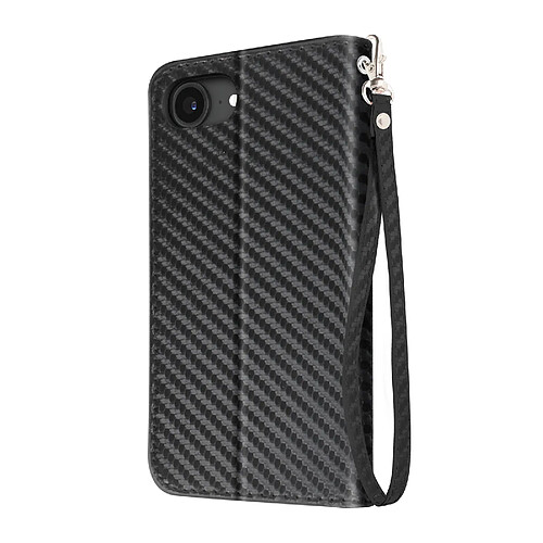 Avizar Étui à Clapet pour iPhone 17e Effet Carbone avec Porte-Cartes et Support Noir