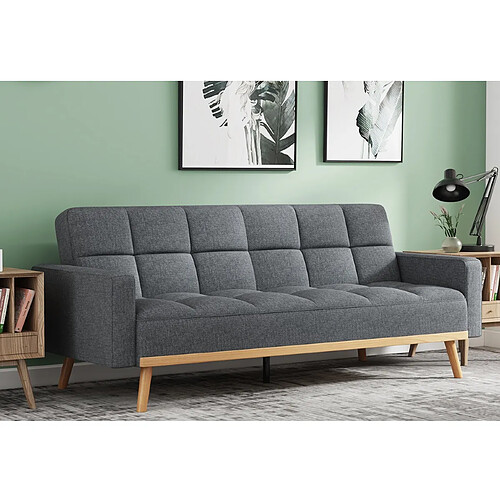JLC KREATION Canapé lit 2 places en tissu gris SARI