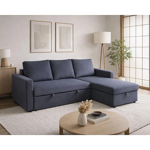 JLC KREATION Canapé d'angle convertible avec coffre coloris gris COSY