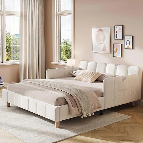 Pugsdrly Lit enfant 140 x 190 cm - Velours - Beige