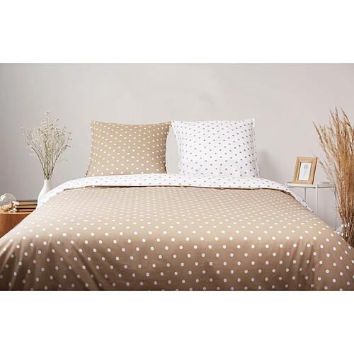 BLANC AVENUE Parure de lit coton imprimé pois cappuccino