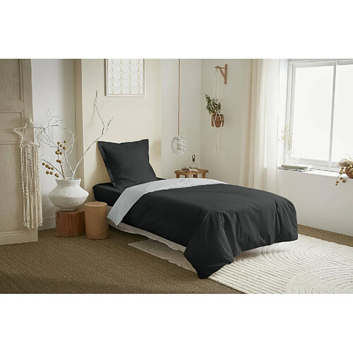 Coton Pur Parure de couette 2 Pièces réversible "Duo Premium" 140 x 200 cm Truffe/Nuage