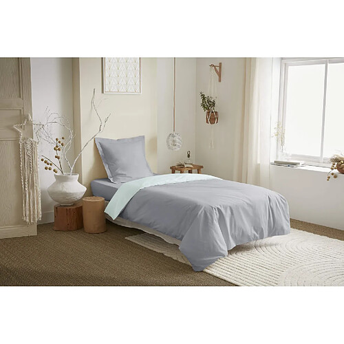 Coton Pur Parure de couette 2 Pièces réversible "Duo Premium" 140 x 200 cm Nuage/Menthe
