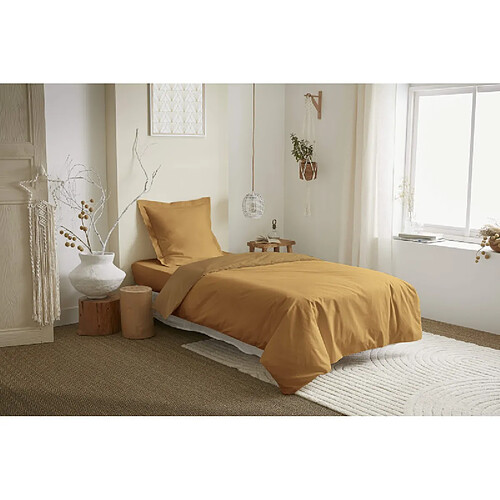 Coton Pur Parure de couette 2 Pièces réversible "Duo Premium" 140 x 200 cm Miel/Caramel