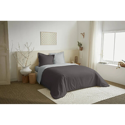 Coton Pur Parure de couette 3 Pièces réversible "Duo Premium" 240 x 220 cm Ardoise/Nuage