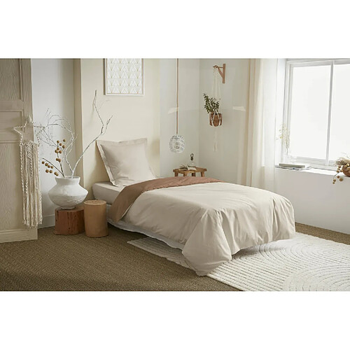 Coton Pur Parure de couette 2 Pièces réversible "Duo Premium" 140 x 200 cm Sable/Taupe