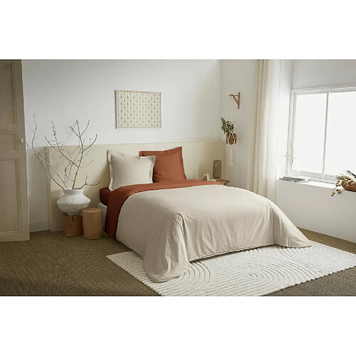 Coton Pur Parure de couette 3 Pièces réversible "Duo Premium" 240 x 220 cm Sable/Paprika