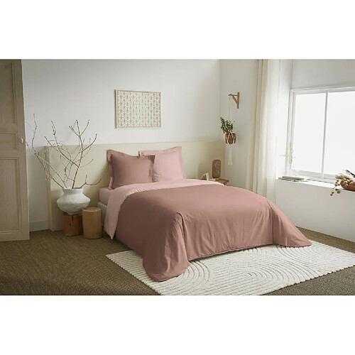 Coton Pur Parure de couette 3 Pièces réversible "Duo Premium" 240 x 220 cm Vieux Rose/Rose Dragée