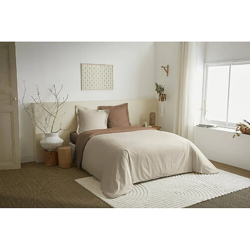 Coton Pur Parure de couette 3 Pièces réversible "Duo Premium" 240 x 220 cm Sable/Taupe