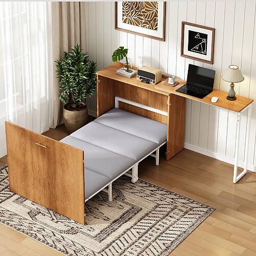 Onever Lit escamotable bois métal 90 x 200 cm - Naturel