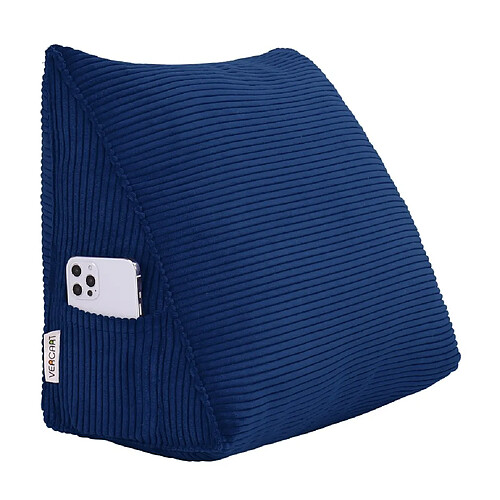 VerCart Coussin de dossier ergonomique velours côtelé bleu nuit 45x20x35 cm