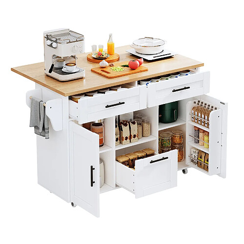 DZMDIP Desserte cuisine nordique avec plateau pliable, roulettes 360°, rangement