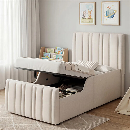 Onever Lit coffre rembourré 90 x 200 cm - lin beige