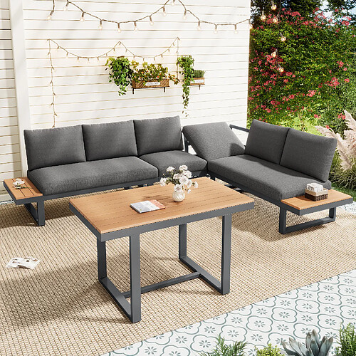 MIVRAY Salon de jardin avec canapé, dossiers inclinables acier galvanisé noir et gris