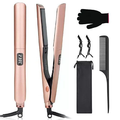 Lisseur boucleur cheveux 2 en 1, plaques céramique, 7 températures