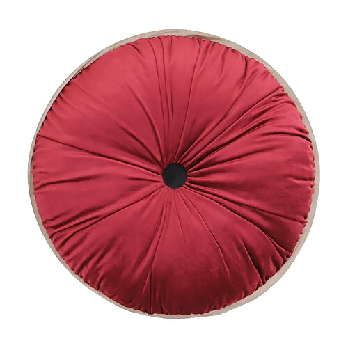 VerCart Coussin décoratif rond plissé velours rouge vin 38 x 38 x 8 cm