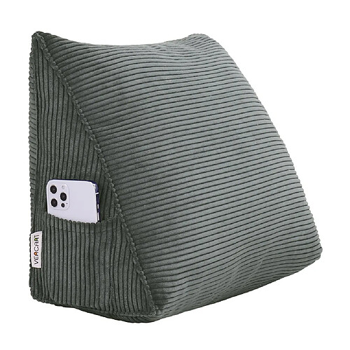 VerCart Coussin de dossier ergonomique velours côtelé gris 45x20x35 cm