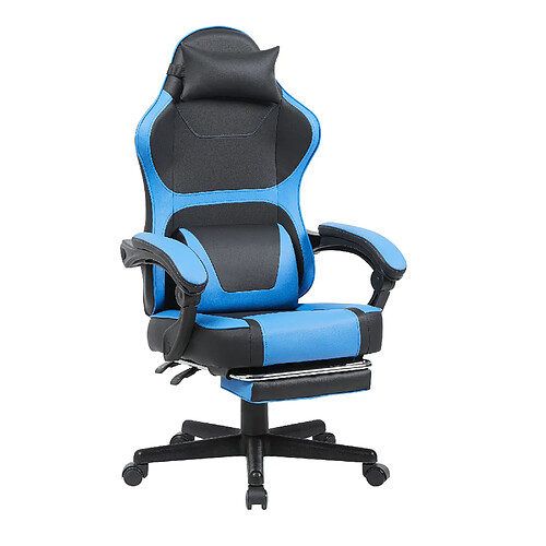 Fauteuil gaming Welltin, fauteuil gaming ergonomique avec repose-pieds bleu