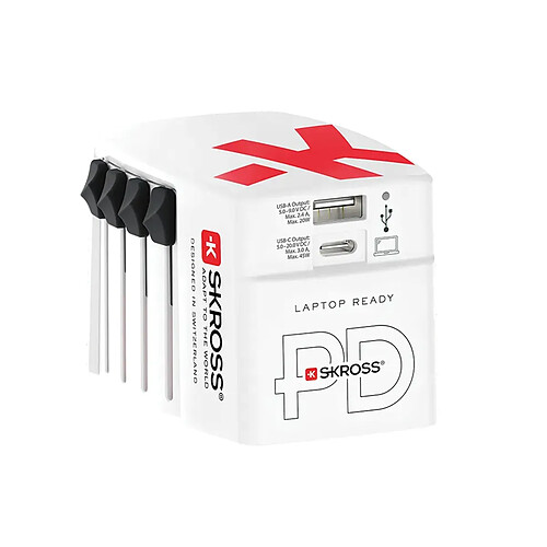 Skross Adaptateur de Voyage Universel 3A USB-A / USB-C Power Delivery 45W Blanc