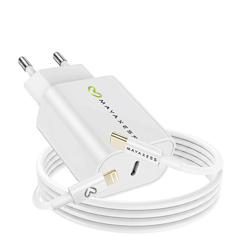 Mayaxess Chargeur Secteur pour iPhone 11 18W + Câble Lightning 1m Blanc