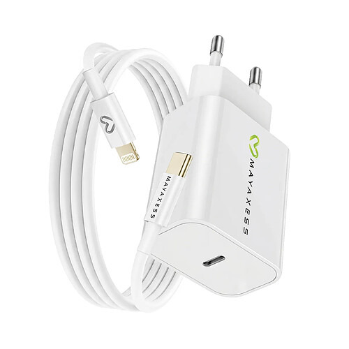 Mayaxess Chargeur Secteur pour iPhone XS 18W + Câble Lightning 1m Blanc