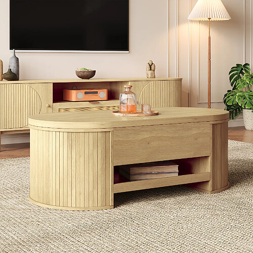modfu Table basse relevable 110x55,5 cm avec rangement, naturel