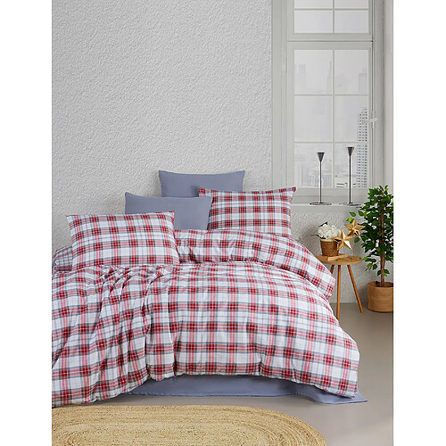 BLANC AVENUE Parure de lit Flanelle de coton imprimé "Cosy rouge"