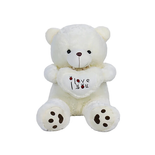 Peluche ours blanc 50 cm tenant un cœur "JE T’AIME"