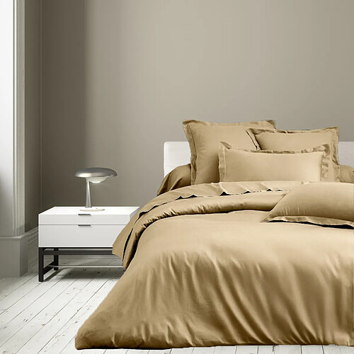 BLANC AVENUE Parure housse de couette en satin de coton beige
