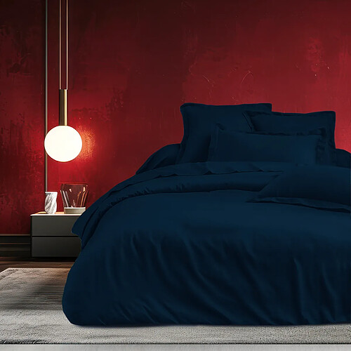 BLANC AVENUE Housse de couette satin de coton bleu