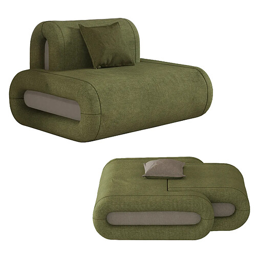 Canapé convertible VERCART 110 x 130 x 88 cm, tissu polyester, vert