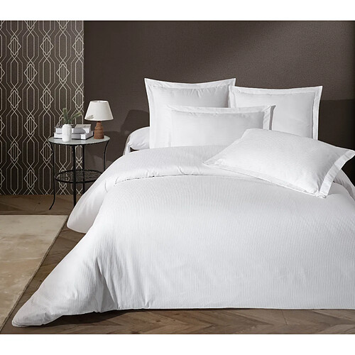 BLANC AVENUE Housse de couette satin de coton rayé