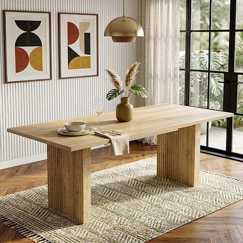 Onever Table à manger extensible 140-200x90x75 cm - MDF chêne