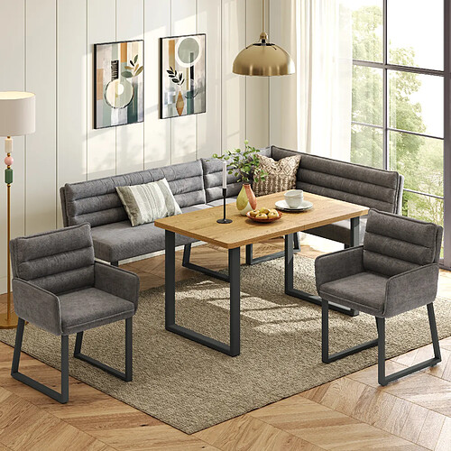 allomn Table cuisine avec banc d'angle - chenille gris