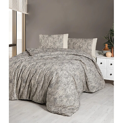 BLANC AVENUE Housse de couette + taie(s) oreiller "Effect gris" 100% coton imprimé.
