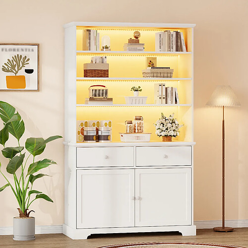 allomn Vitrine 100x38x170 cm - LED - meuble multifonction blanc