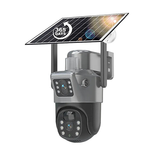 INF Caméra solaire 4G à double objectif avec carte mémoire 128 Go : Surveillance extérieure à