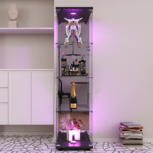 Vitrine en verre - Superaly - 4 couches - avec éclairage LED - 1 porte-42.5x36.5x164cm-noir