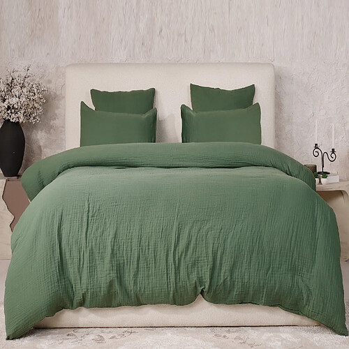Housse De Rêve Parure de lit 220x240 cm Gaze de Coton Lavé Vert Cèdre