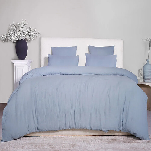Housse De Rêve Parure de lit 220x240 cm Gaze de Coton Lavé Bleu Givrée