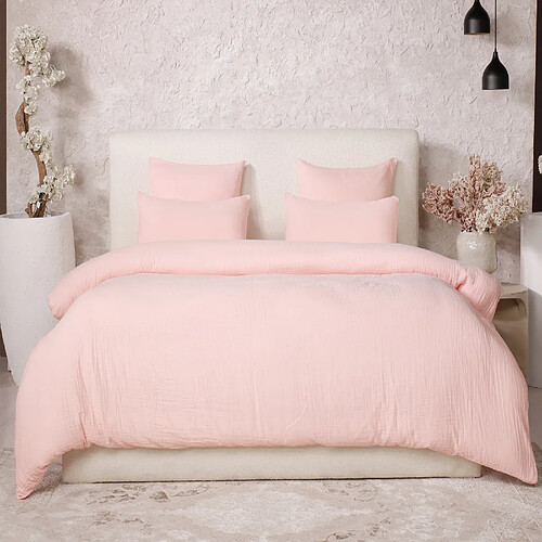 Housse De Rêve Parure de lit 240x260 cm Gaze de Coton Lavé Rose Lotus