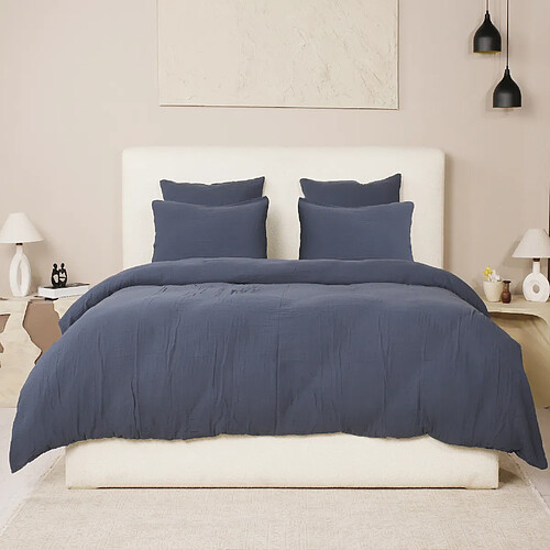 Housse De Rêve Parure de lit 240x260 cm Gaze de Coton Lavé Bleu Pétrole