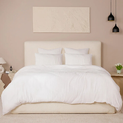 Housse De Rêve Parure de lit 220x240 cm Gaze de Coton Lavé Blanc Pur